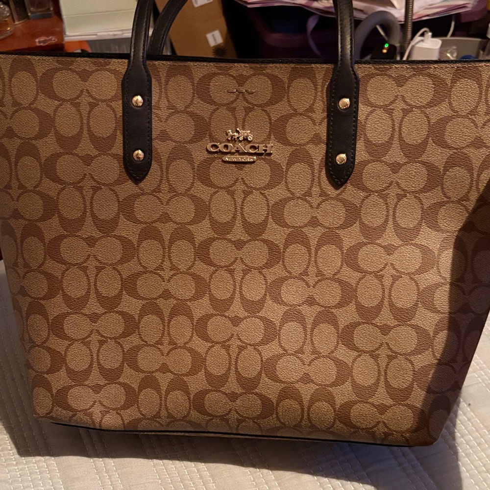 Coach Tan and Black Signature Tote
